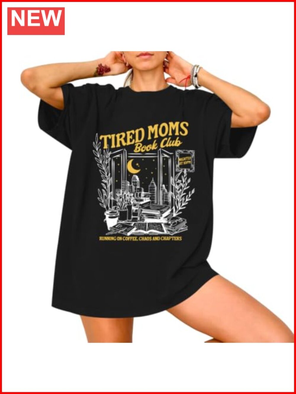 Tired Moms Book Club Funny Graphic Tee Vintage Oversized Cotton Blend Tshirt
